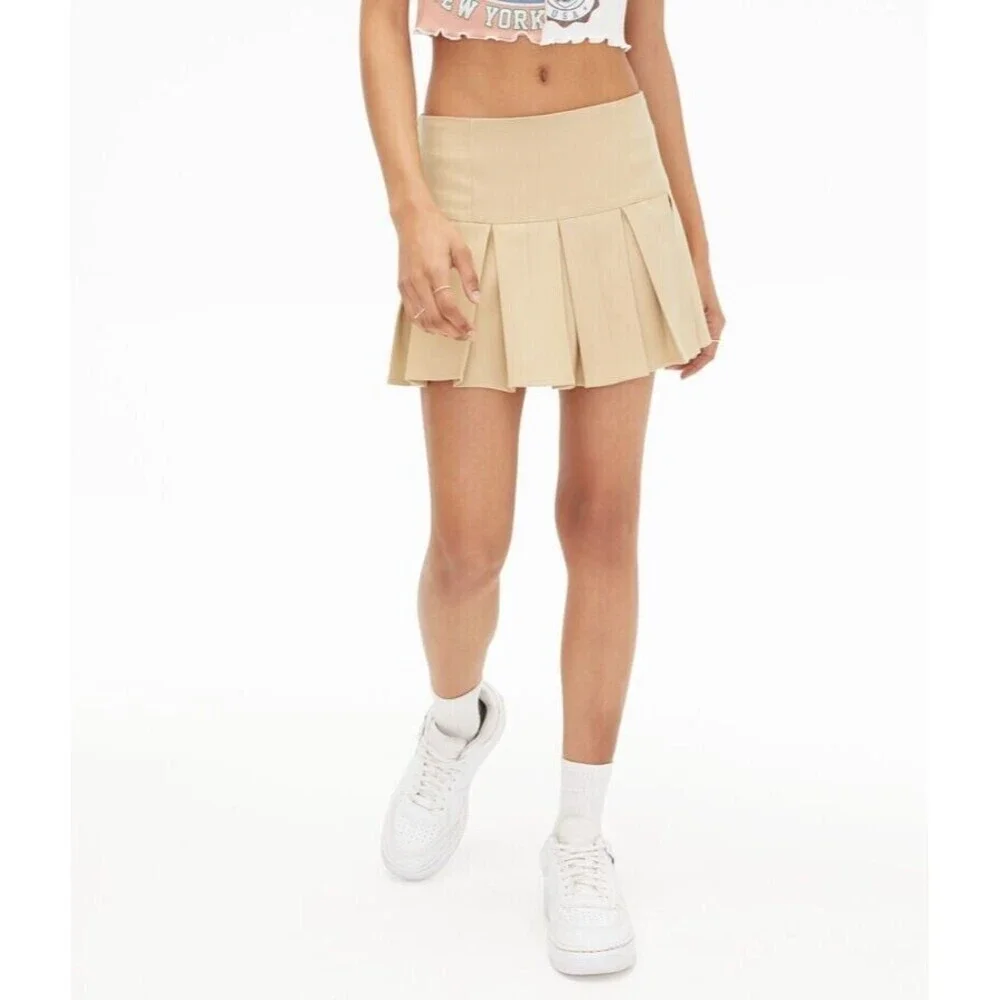 Aeropostale Solid Low-Rise Pleated Kakhi Skort Skirt Size XL Y2K